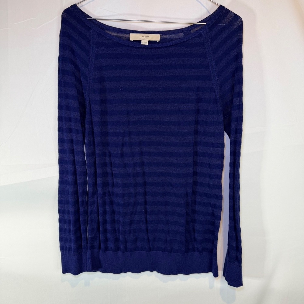 LOFT Women's Navy Blue M Striped Burnout Knit Long Sleeve Top